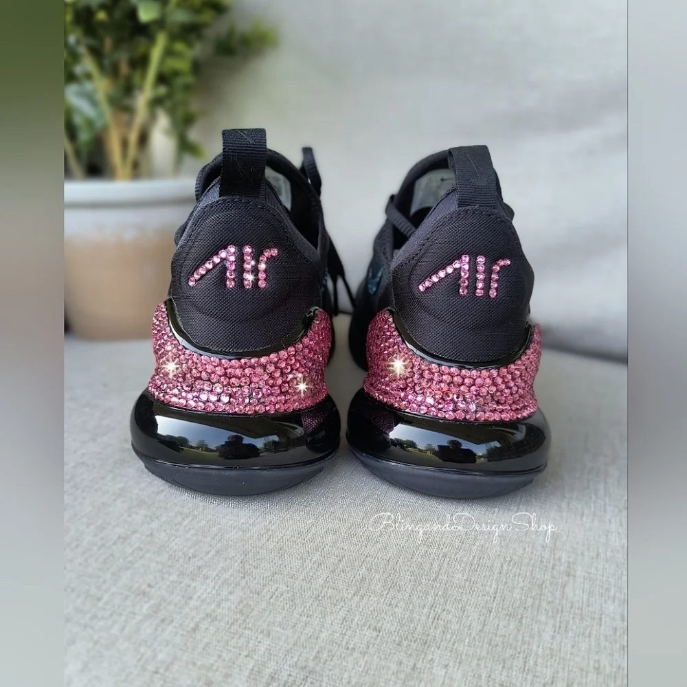 Bling Women's Nike Air Max 270 Black Sneaker made with Swarovski Crystals Custom - Picture 3 of 7